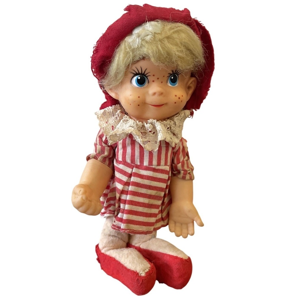 Vtg 50s 60's‎ Lee Wards Christmas Candy Girl Stripe Pixie Ornament Felt Doll 7"